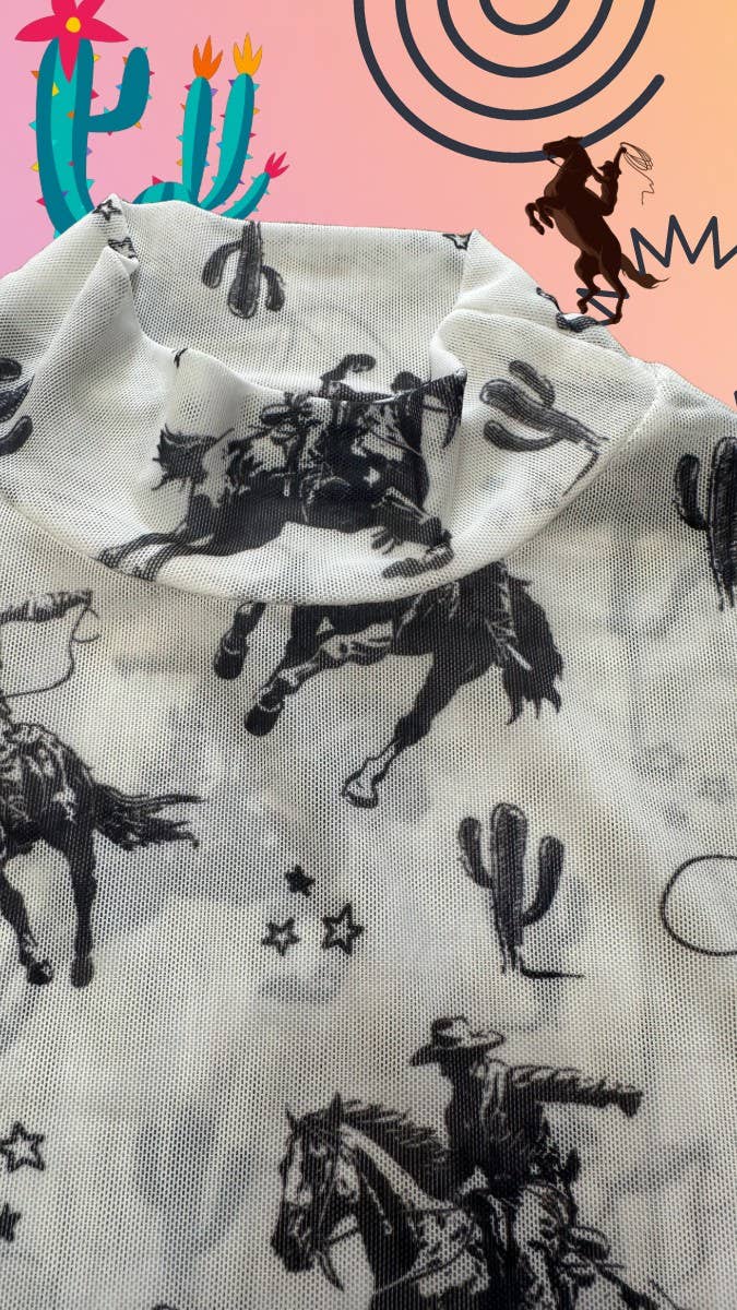 Cowboy Catch Me Print Mock Neck Bodysuit