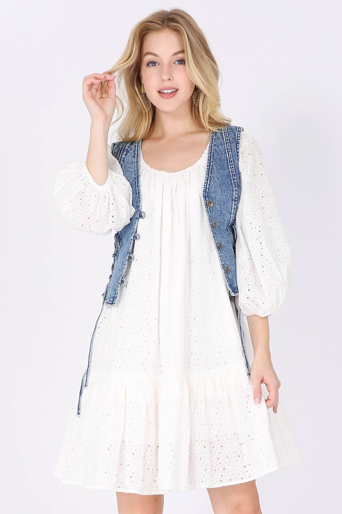 Boho Demin Vest Top with Lace Up Sides