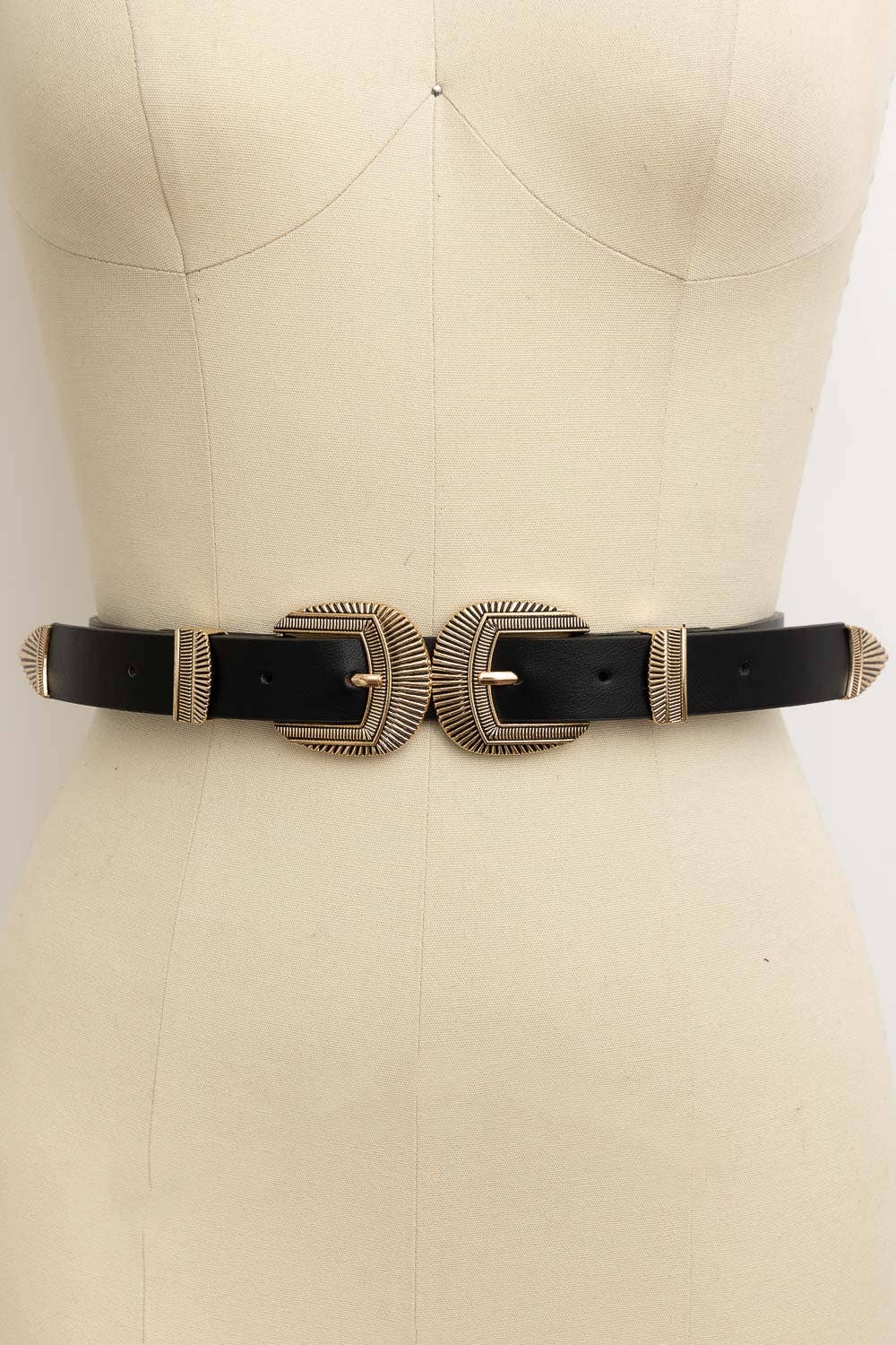 Double Buckle Faux Leather Western Style Belt