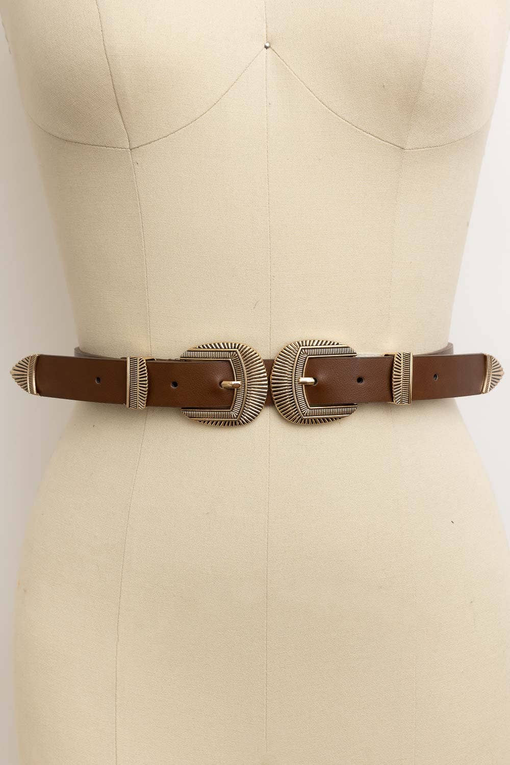 Double Buckle Faux Leather Western Style Belt