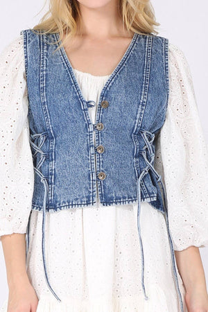 Boho Demin Vest Top with Lace Up Sides