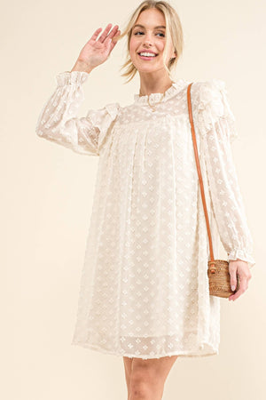 Ruffle Shoulder Dress - Cream & Camel