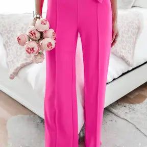 Rhinestone Buckle Wide Leg Pants